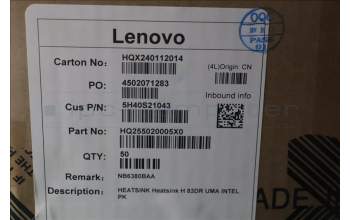 Lenovo 5H40S21043 Heatsink H 83DR UMA INTEL PK