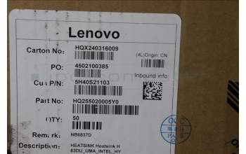 Lenovo 5H40S21103 Heatsink H 83DU_UMA_INTEL_HY