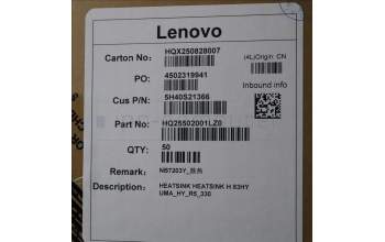 Lenovo 5H40S21366 HEATSINK H 83HY UMA_HY_R5_330