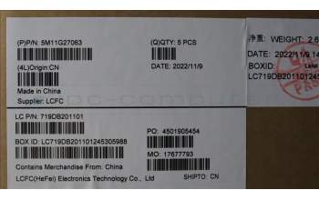 Lenovo 5M11G27063 MECH_ASM KBD C-Cov SWS Chicon BK