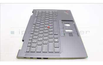 Lenovo 5M11H62265 C-Cover with keyboard, Greek, Grey, Backlight, Fingerprint, US