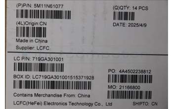 Lenovo 5M11N61077 Lenovo LCD Module, 14\", WUXGA, Touch, Anti-reflection, IPS, 500nit, 100%SRGB, w/FHD RGB+IR Camera