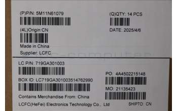 Lenovo 5M11N61079 Lenovo LCD Module, 14\", WUXGA, Touch, Anti-reflection, IPS, 500nit, 100%SRGB, w/FHD RGB+IR Camera