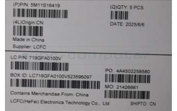 Lenovo 5M11S16419 MECH_ASM BL KB BK WW SWS LTN