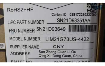 LENOVO 5N21D93649 Keyb T16/P16s G1 /L15 G3 US