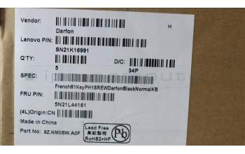 Lenovo 5N21L44161 Keyboard Internal, French, Non-Backlight, Black, US
