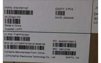 Lenovo 5T61P67197 TOUCHPAD CS22_3+2bCP,GLM,BK,NONFC,CHY,EL