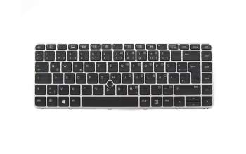 Keyboard DE (german) black/silver matt with backlight and mouse-stick original suitable for HP EliteBook 745 G3
