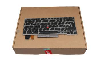 Keyboard DE (german) black/silver with backlight and mouse-stick original suitable for Lenovo ThinkPad L13 Yoga Gen 2 (20VL/20VK)