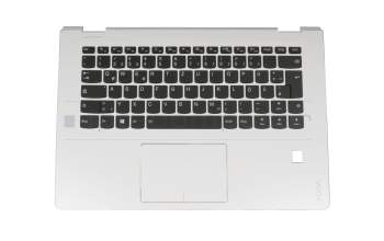 Keyboard incl. topcase DE (german) black/white with backlight with cut-out for FingerPrint readers original suitable for Lenovo Yoga 510-14ISK (80S7)