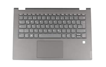 Keyboard incl. topcase DE (german) grey/grey with backlight for Fingerprint original suitable for Lenovo Flex-14API (81SS)
