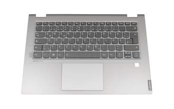 Keyboard incl. topcase DE (german) grey/silver with backlight for fingerprint original suitable for Lenovo Flex-14API (81SS)