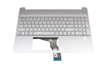 Keyboard incl. topcase DE (german) silver/silver with backlight original suitable for HP 15s-eq0000