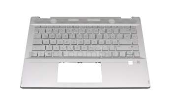 Keyboard incl. topcase DE (german) silver/silver with backlight original suitable for HP Pavilion x360 14-dh0000