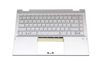 Keyboard incl. topcase DE (german) silver/silver with backlight original suitable for HP Pavilion x360 14-dw0000