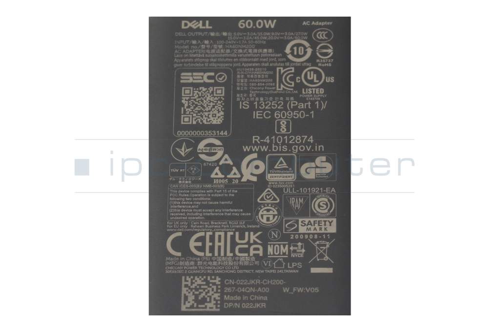 PC Dell 14 DC14250 (充電器付き) Dell Pro 14 (PC14250) original USB-C ac-adapter 60.0 Watt