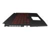 Keyboard incl. topcase DE (german) black/red/black with backlight original suitable for MSI GF66 11UE (MS-1581)